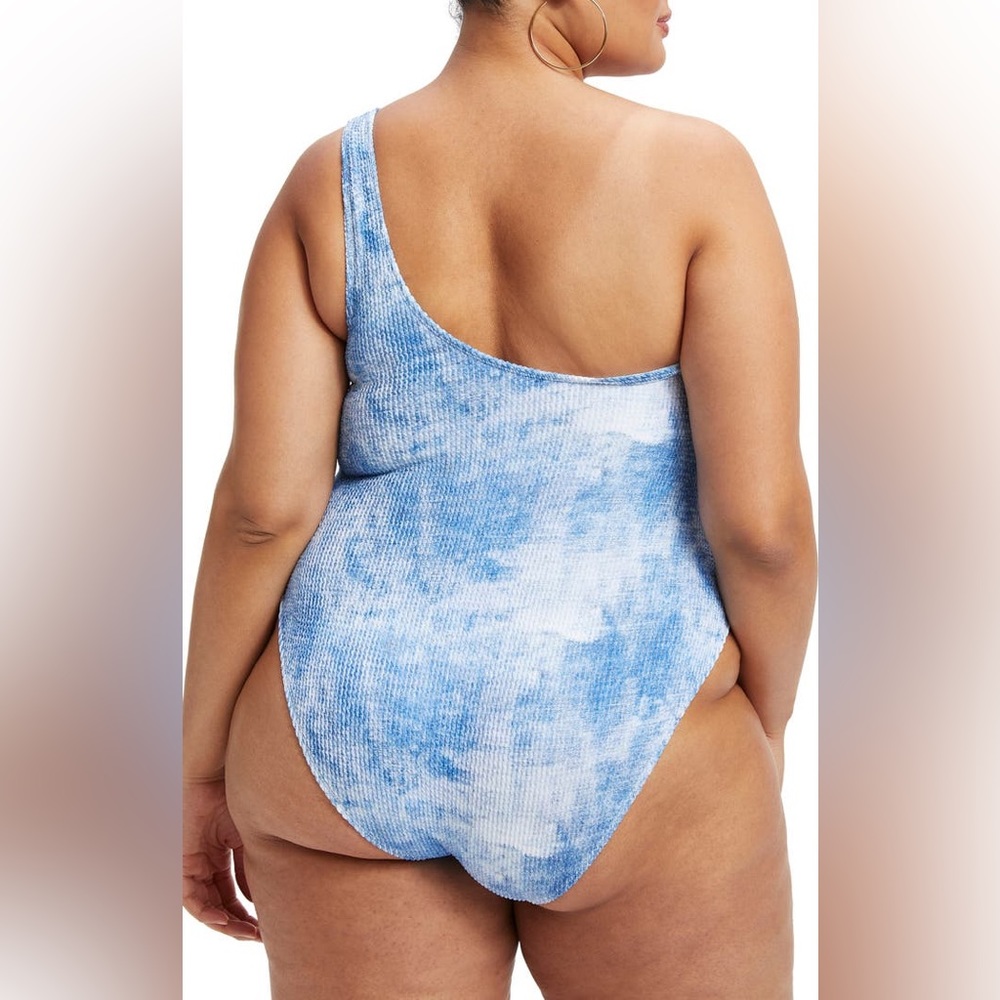 NEW Good American Always Fits Tie Dye One-Shoulder One-Piece Swimsuit Sz 7/8 - Picture 2 of 13